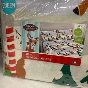 Rudolph the Red Nosed Reindeer Flannel Queen Sheet Set - Festive Multi-Color